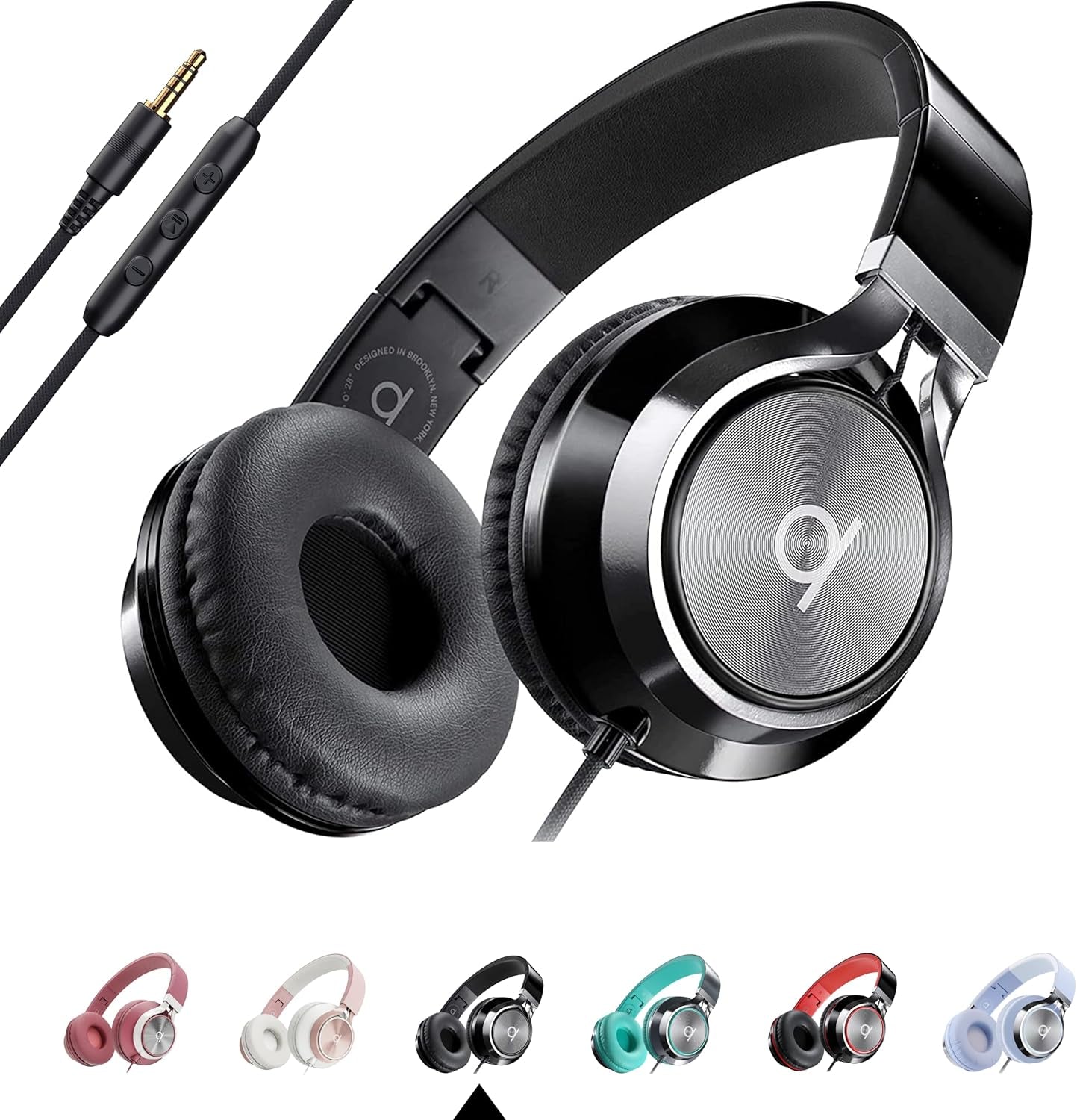 CL750 Wired Headphones with Mic & Volume Control — Noise Isolating On-Ear Headphones for Computer and Laptop Wired, Plug in Corded Headphone over Ear with Wire (Foldable, Aux Jack 3.5Mm)